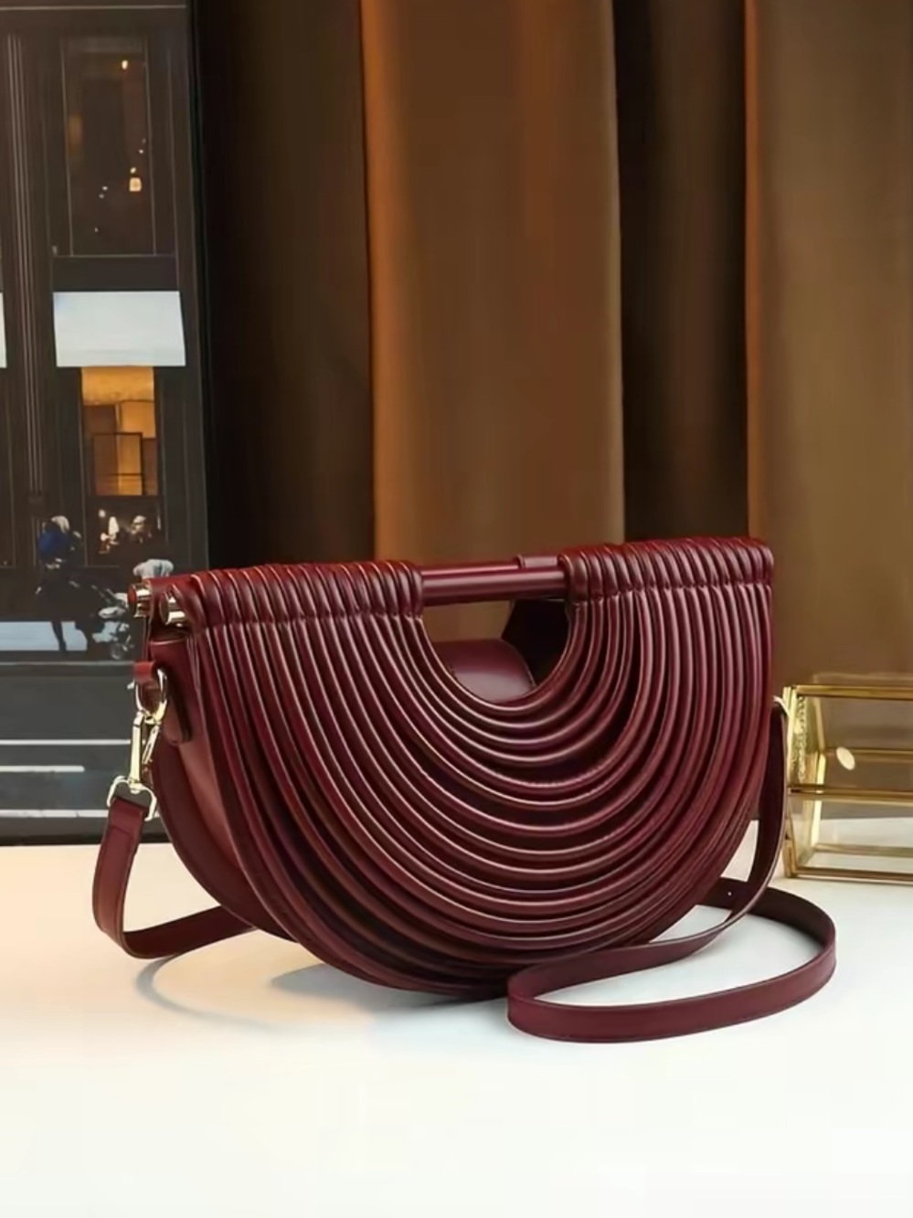 Women's Semi-Circle Crossbody Bag in Burgundy